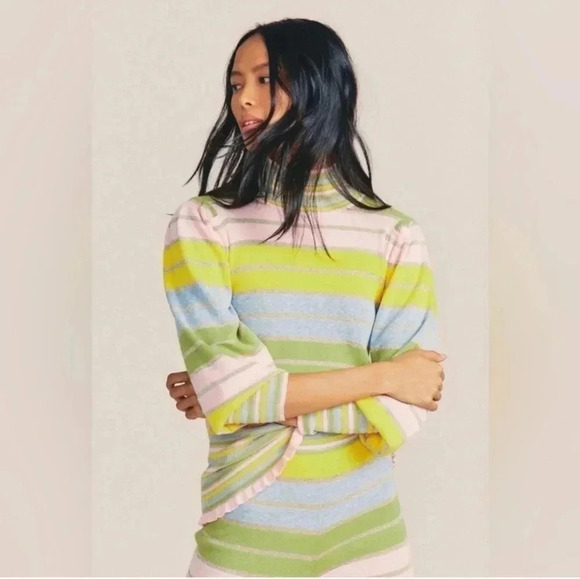 Loveshackfancy Crosby Mockneck Metallic Pullover Linen Blend Sweater(S/M) - Picture 1 of 13